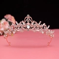 Close-up of rose gold bridal crown featuring intricate floral rhinestone and zircon details - No.1 Rose Gold (White Stone)