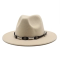 Classic white wool fedora hat with wide brim and star-studded leather band ornament - Beige