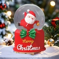 Christmas musical snow globe with Santa Claus inside a red base with green bow decoration - 80 Medium Music+Light / Style 62 Pentagram