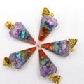 Pendentifs en résine avec cristaux naturels en forme de cône hexagonal et clips dorés - Cône Hexagonal / Pendentif Uniquement (Sans Chaîne)