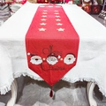 Festive red Christmas table runner with Santa embroidery and Merry Christmas text - Red Santa Claus