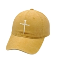 Vintage mustard yellow washed cotton baseball cap with white nail cross embroidery - M (56-58cm) / Yellow