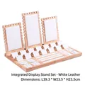 Large wood and white leather jewelry display stand set for necklaces and rings - White Leather Integrated Set