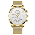 Fashionable men's Roman numeral gold watch with white dial and mesh stainless steel strap - White Dial Gold Hands Gold Strap