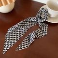 Elastico per capelli con nastro a pied de poule bianco e nero stile francese - 12# Elastico con Nastro Pied de Poule Nero