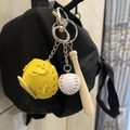 Three-piece baseball keychain set with yellow glove, white ball, and wooden bat - 2CM White Ball Long Bat Yellow