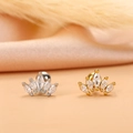 Close-up of gold and silver crown stud earrings with marquise-cut cubic zirconia - Marquise Crown Style (11) / Gold