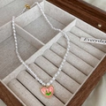 Natural freshwater pearl bracelet with pink heart tulip pendant in a wooden jewelry box - Tulip Heart Shell Pearl Necklace