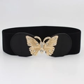 Cinturón elástico ancho para mujer con hebilla de mariposa dorada y cristales - 75cm / Estilo Mariposa