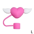 Pink heart with white wings silicone straw topper for 10mm tumblers, model L style - Rose Red