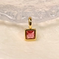 18K gold plated square necklace pendant featuring a delicate pink zircon gemstone - July/Pink