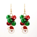 Detail view of festive Christmas bell earrings with red and green charms and Santa pendant - Santa Claus & Bells Short Dangle