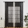 Elegant black lace curtains with scalloped edges for modern living room windows - Phoenix Tail Gauze Black (Rod Pocket) / W140*H100