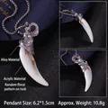 Collar de diente de lobo retro con colgante de acrílico blanco y textura marrón - Estilo Textura Cabeza de Elefante Plateado (A298)