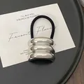 Silver triple-layer ribbed metal hair tie with black high-elastic rubber band - GD437 Silver Smooth Triple Arc