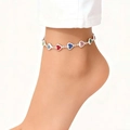 Colorful heart charm anklet for women featuring vibrant enamel pendants and silver chain - Anklet / Silver