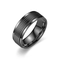 Detailed macro view of black titanium steel men's ring with precision parallel grooves - US 6 / Black