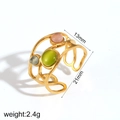French vintage 18k stainless steel open ring with colorful natural stone inlays - Adjustable Open / Hollow Three-Stone Style (TR4296)