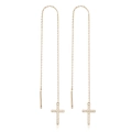 Elegant gold plated 925 sterling silver cross pull-through earrings with zircon accents - Cross Ear Threaders (1059) - Pair / Gold (#16)