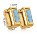 Detailed view of U-shaped gold earrings with blue marble enamel and size dimensions - Enamel Filling / Gold-Blue Enamel