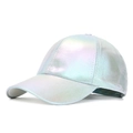 Iridescent laser silver baseball cap with metallic snake skin texture and curved brim - Colorful