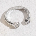 Silver adjustable ring with horizontal ribbed texture and two heart-shaped zircons - Single Zircon Heart White Gold