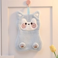 Cute blue cartoon animal hand towel in soft coral fleece with hanging loop for kids - Warm Bear / Sky Blue