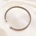Silver mesh woven stainless steel open cuff bracelet with minimalist bead ends - Mesh Woven / Silver