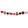 Casino theme party banner with dice roulette and poker card elements on string - Pattern Banner