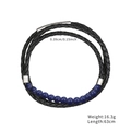 Bracciale in pelle nera intrecciata con perle di agata blu e chiusura in argento - Pelle Nera/Perle Blu