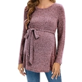 Pull de maternité en maille côtelée pourpre chiné avec ceinture et coupe slim élastique - S / Rouge