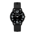 Fashionable black silicone quartz sports watch with large white numerals on a round dial - Black