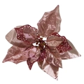 Fleur de Noël artificielle or rose avec paillettes pour décoration de sapin - Or rose