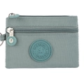Minimalist sage green nylon mini coin purse with double zippers and brand logo - Aqua