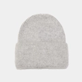 Winter light grey angora rabbit fur knit beanie featuring thick vertical ribbed texture - Light Gray