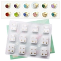 Close-up detail of 12 pairs of colorful gemstone stud earrings in gold plated bases - Gold Color Mixed 12 Colors Zircon (12 Pairs)