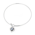 Silver stainless steel heart charm choker with faceted smokey grey glass stone - Silver Gray Heart Style (KN233255-Z)