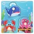 Wooden sea animal peg puzzle for kids with whale crab and octopus pieces - Ocean 3-in-1 Peg Puzzle