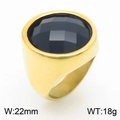 Chunky 22mm gold stainless steel ring with a large faceted black gemstone in punk style - Gold + Black Faceted Stone (KR1088397-K)