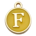 Round gold-plated charm with yellow enamel featuring capital letter F for DIY jewelry - Letter F Style / 1 Piece (12x14mm) / Yellow