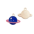 DIY planet charms with blue enamel finish and gold star details on white background - Dark Blue Planet 19x25mm