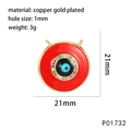 Macro detail of red Evil Eye circular pendant with gold-plated copper and cubic zirconia - P01732-Red Base Eye