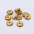 Flat round golden spacer beads with colorful rhinestones for DIY jewelry making - 6mm / Colorful Rhinestone