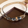 Cow print cowhide belt with golden metal grommets and textured vintage buckle - 39# Waist Chain - White