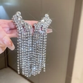 Silver fringe earrings featuring long geometric rhinestone tassels with a sparkling finish - 48# Silver Earring Post - Silver Tassel