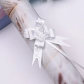 Silver pull bow ribbon with rose pattern for gift wrapping and holiday decoration - White Rose