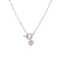 Détail du pendentif cœur plaqué or 18K avec pierre rose et fermoir OT serti de zircons - Argent Zircon Rose