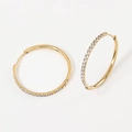 Golden stainless steel hoop earrings with sparkling cubic zirconia pavé detailing - 1.6*20mm Gold (Pair)
