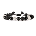 Handmade 10mm lava stone and white turquoise beaded bracelet with adjustable woven cord - 10mm Lava Stone + Obsidian + White Turquoise