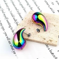 Rainbow plated hollow teardrop earrings in polished stainless steel for women - 31x17mm(KE111205-KFC)